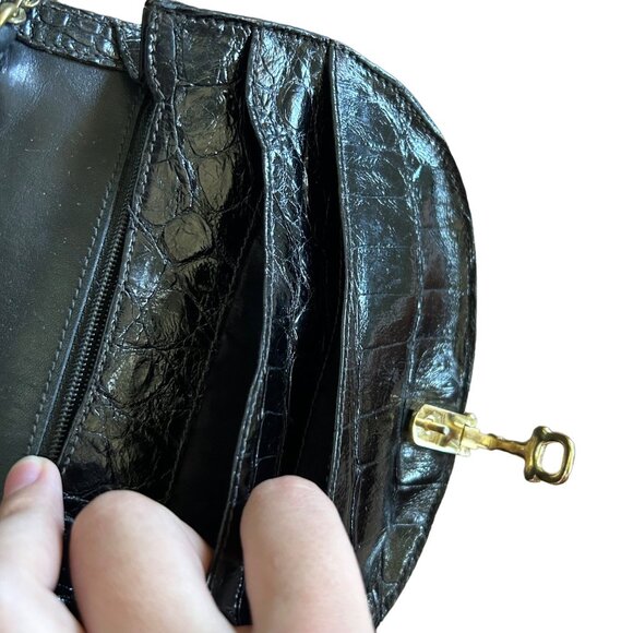 Vintage Black Leather Animal Print Embossed Crossbody Bag Chain Strap - Picture 6 of 11